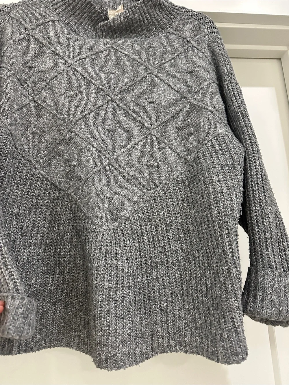 Cupio KNIT Gray Textured Cowl Neck Sweater